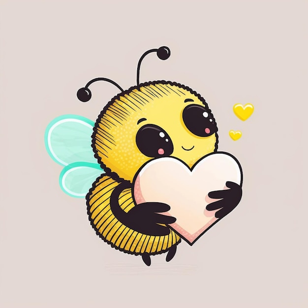 Foto un primer plano de una abeja sosteniendo un corazón con un ai generativo de corazón amarillo