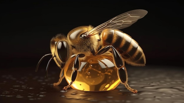 Primer plano de una abeja en un teclado de computadora Profundidad de campo generativa ai