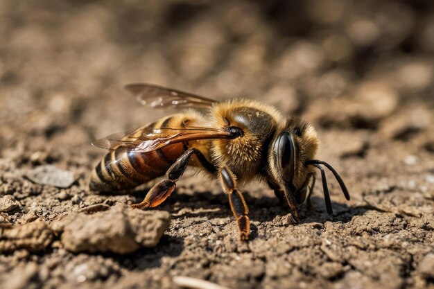 Un primer plano de una abeja en un terreno texturizado