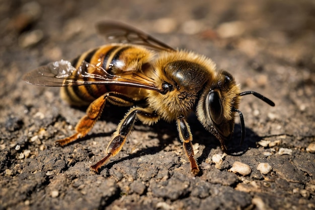 Un primer plano de una abeja en un terreno texturizado