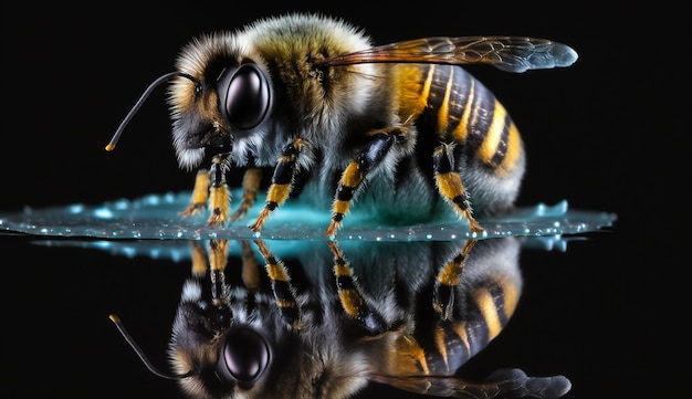 Primer plano de las abejas en panal