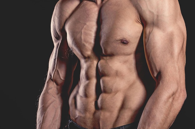 Foto primer plano abs perfecto torso masculino musculoso sexy seis paquetes