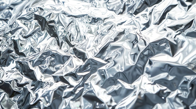 Un primer plano abstracto de una lámina de plata arrugada