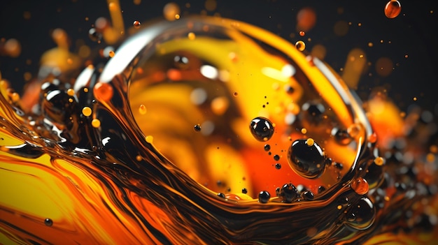 Foto un primer plano de un aceite líquido de color negro y naranja