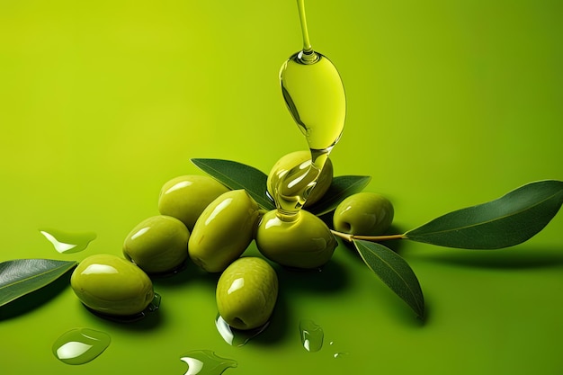 Primer plano de aceitunas verdes frescas Concepto de alimentos saludables y frescos