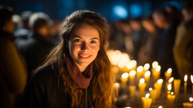 Primer plano de un activista por la paz encendiendo una vela en solidaridad