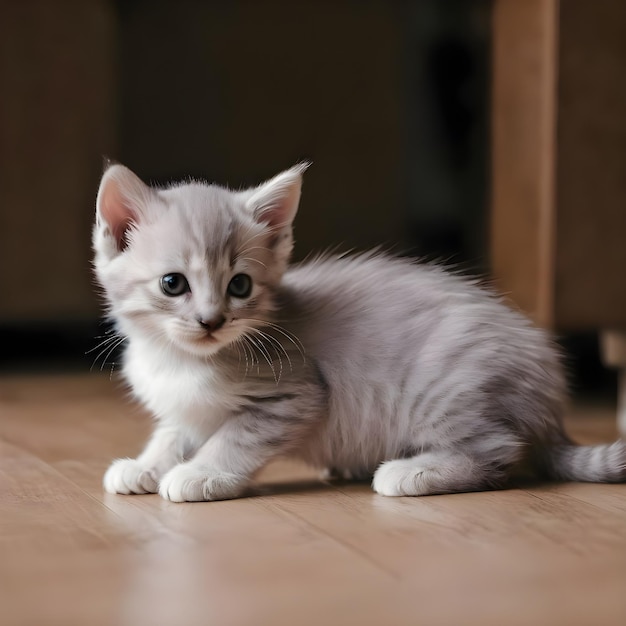 Foto un primer plano de una adorable imagen de gatito en el interior generada por la ia