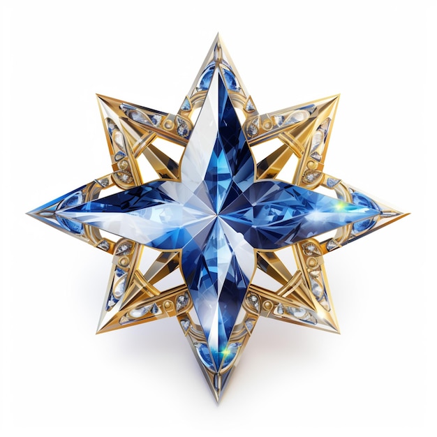 un primer plano de un adorno de estrella azul y dorado ai generativo