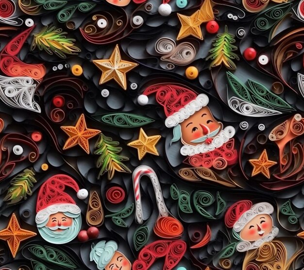 Un primer plano de un adorno de navidad con santa claus y otras decoraciones generativas ai