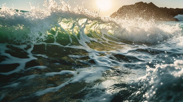 primer plano del agua azul del océano durante el amanecer