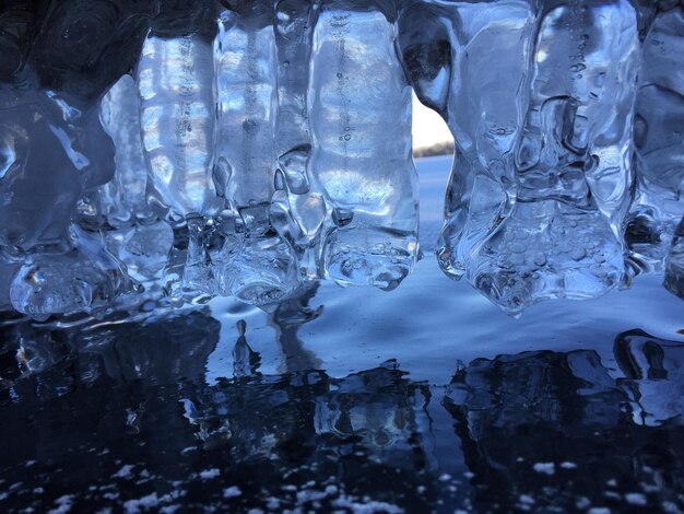 Foto primer plano de agua congelada