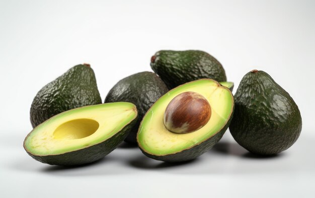 Un primer plano de aguacates aislados en un fondo blanco alimentos ecológicos saludables generados ai