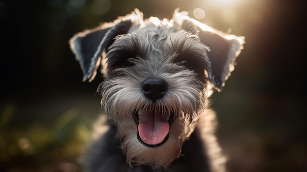 Primer plano de un alegre cachorro schnauzer miniatura IA generativa