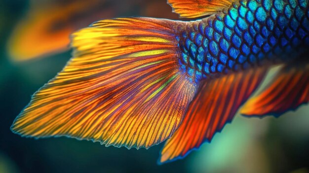 Un primer plano de las aletas de un pez que destaca los intrincados patrones y colores vibrantes que hacen que cada especie sea única