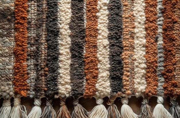 un primer plano de una alfombra rayada con borlas generativ ai