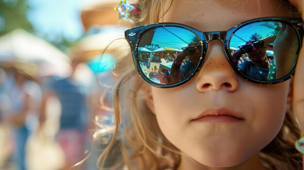 Un primer plano de alguien con gafas de sol junto a la piscina