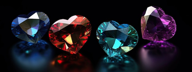 Un primer plano de algunas coloridas piedras preciosas en forma de corazón
