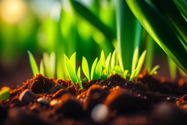 Un primer plano de algunas plantas en un suelo