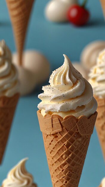 Foto un primer plano de algunos conos de helado con la letra h en él