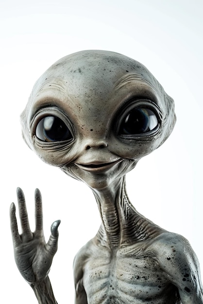 Foto un primer plano de un alienígena con una mano hacia arriba