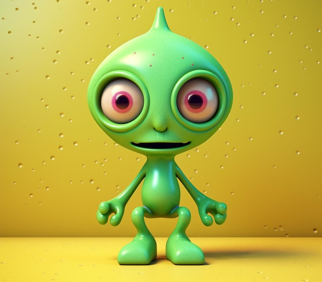un primer plano de un alienígena verde con ojos grandes y una nariz grande