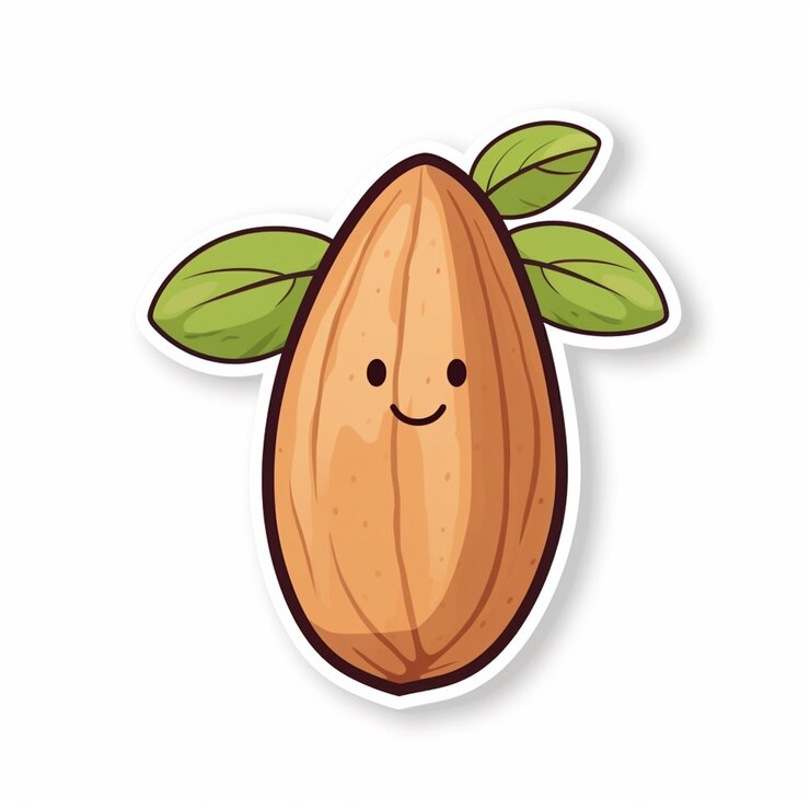 un primer plano de una almendra de dibujos animados con una hoja en su cabeza generativa ai