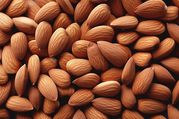 Un primer plano de almendras en una pila