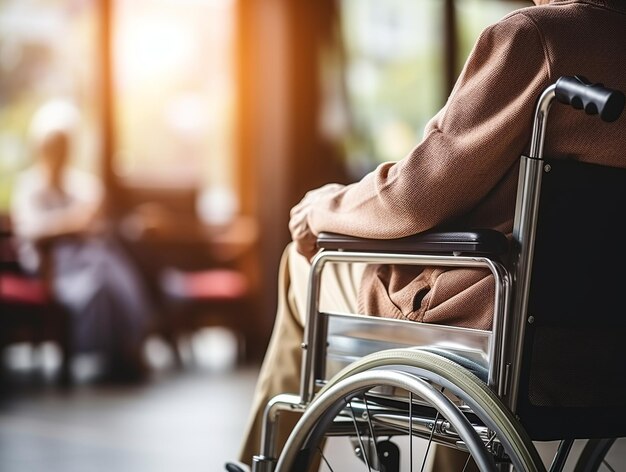 Foto primer plano de un anciano en silla de ruedas