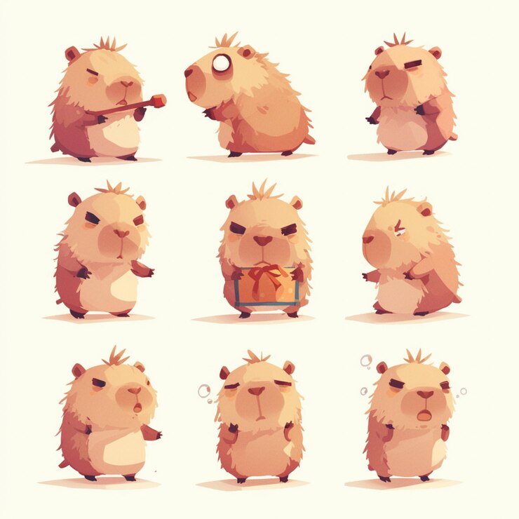Foto un primer plano de un animal de dibujos animados con diferentes expresiones ai generativa