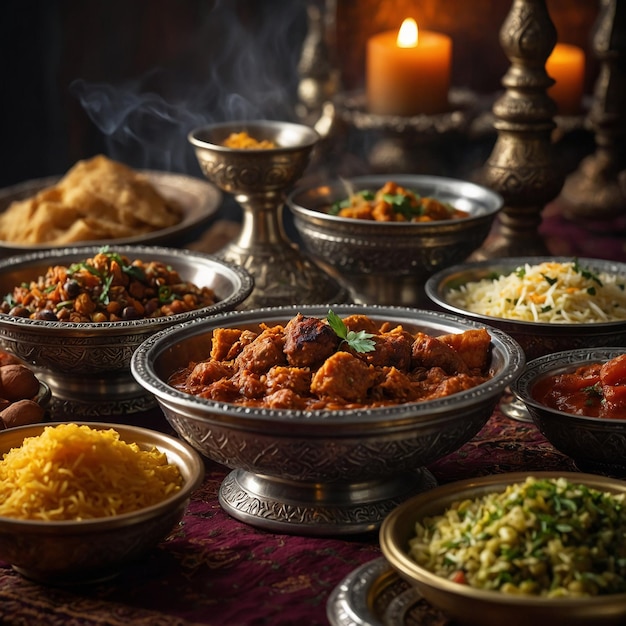 Foto un primer plano de la apetitosa comida del ramadán