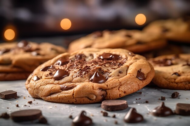 Un primer plano de las apetitosas galletas de chocolate americanas.