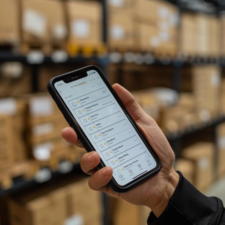 Foto un primer plano de una aplicación móvil para la gestión de inventario con características como la comprobación de existencias y el reordenamiento