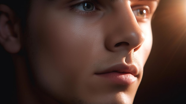 Un primer plano de un apuesto joven concepto de belleza para el cuidado de la piel IA generativa