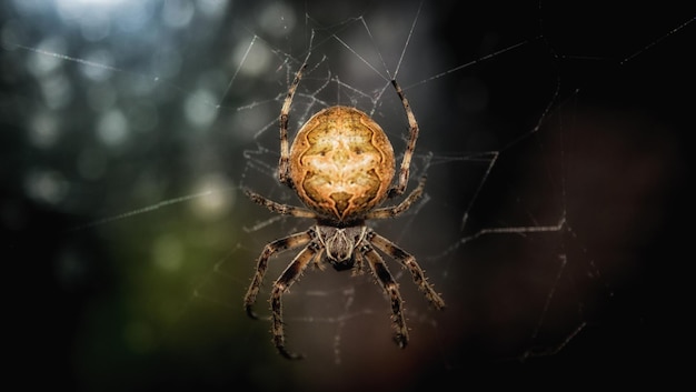 Primer plano de una araña de jardín en su nosotros