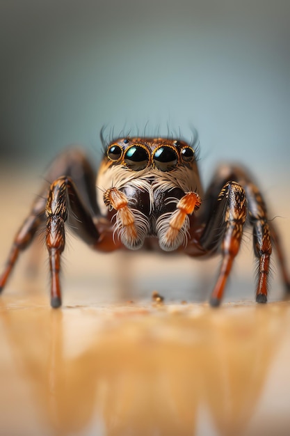 un primer plano de una araña saltando