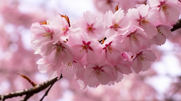 Un primer plano de un árbol con flores rosas