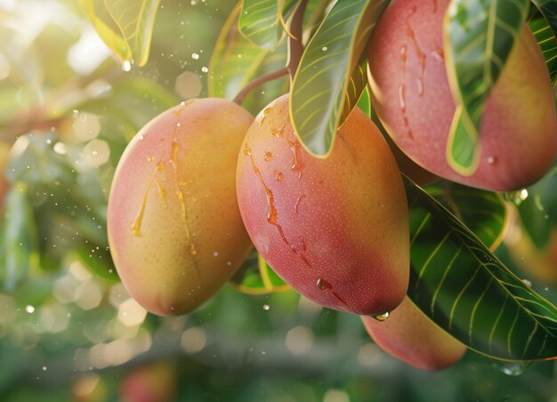 Foto un primer plano de un árbol de mango con una gota de agua en él