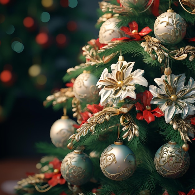 En primer plano el árbol de Navidad hermosamente decorado por la IA