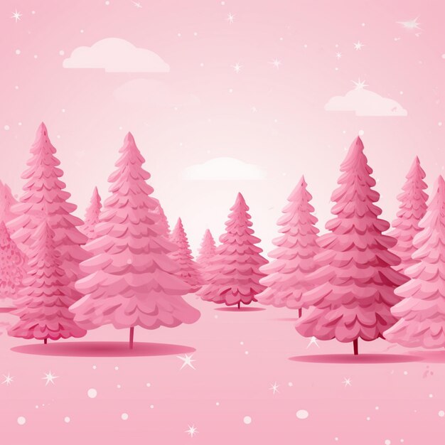 un primer plano de un árbol de Navidad rosado con nieve cayendo generativo ai