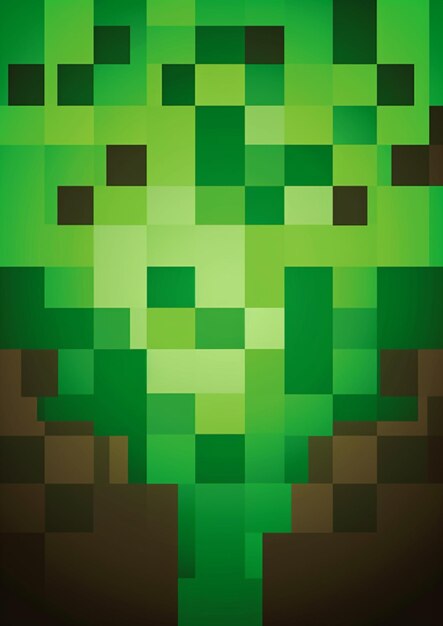 un primer plano de un árbol de píxeles con un fondo verde generativo ai