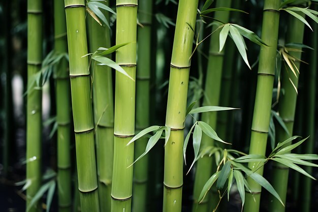 Primer plano de árboles de bambú verdes Vibraciones orientales