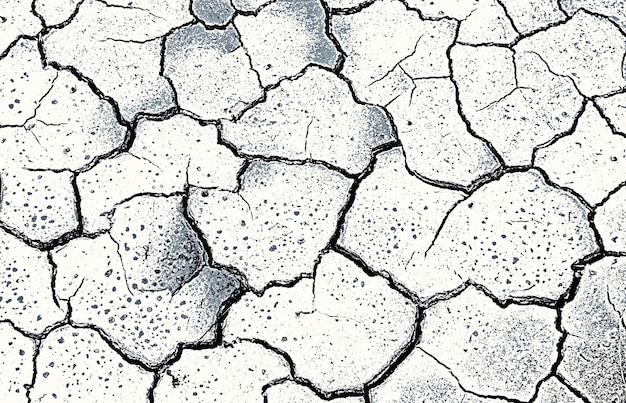 Primer plano de arcilla seca y agrietada monocromática
