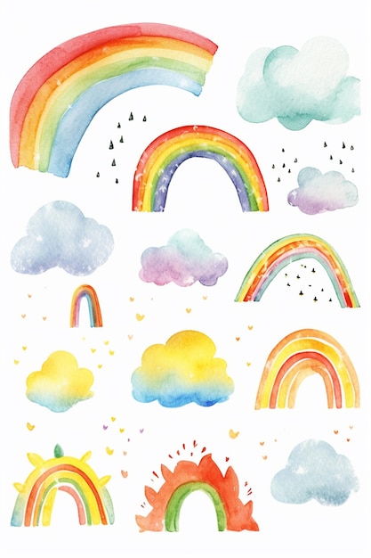 Foto un primer plano de un arco iris y nubes con un fondo blanco