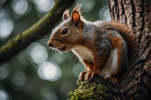 Un primer plano de una ardilla en un árbol