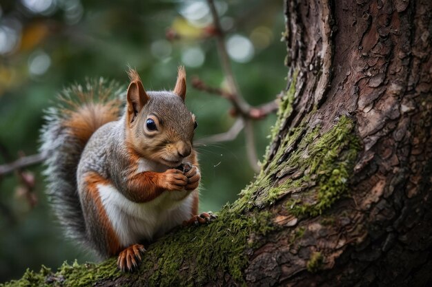 Un primer plano de una ardilla en un árbol