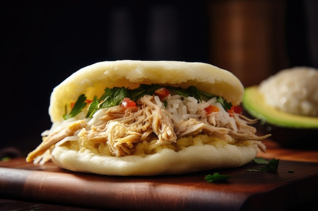Primer plano de arepa suave y esponjosa el sándwich nacional de colombia creado con ai generativo