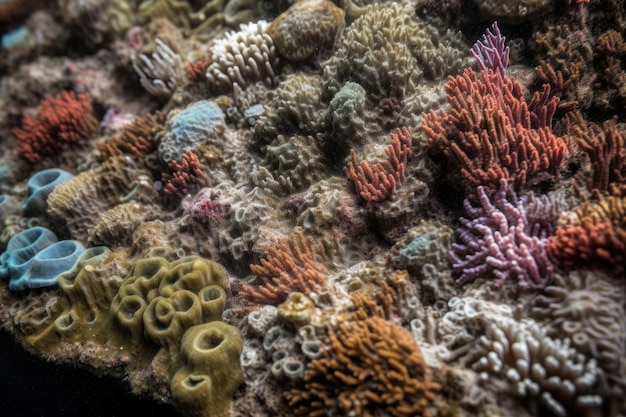 Foto un primer plano de un arrecife de coral con muchos corales de diferentes colores