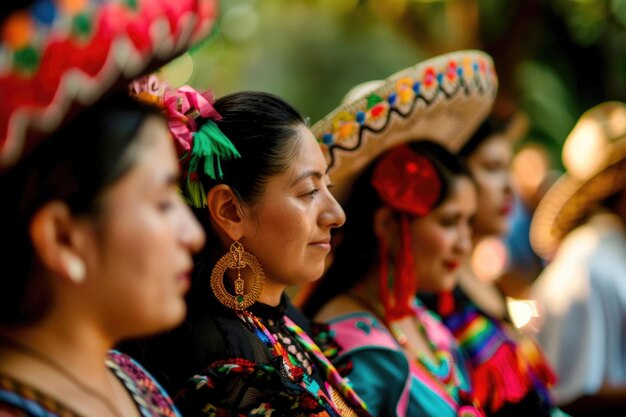 Foto un primer plano de los asistentes a una animada fiesta mexicana