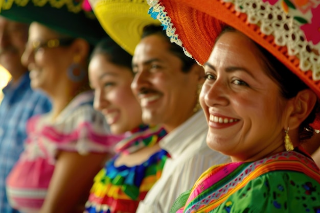 Foto un primer plano de los asistentes a una animada fiesta mexicana