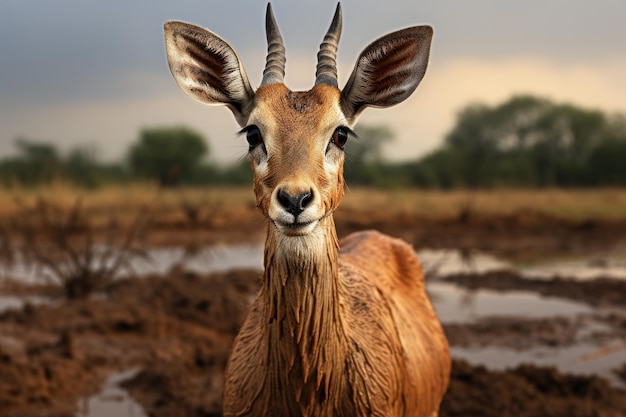 Primer plano del atardecer de gacela gazella subgutturosa mirando a la cámara ai generativo